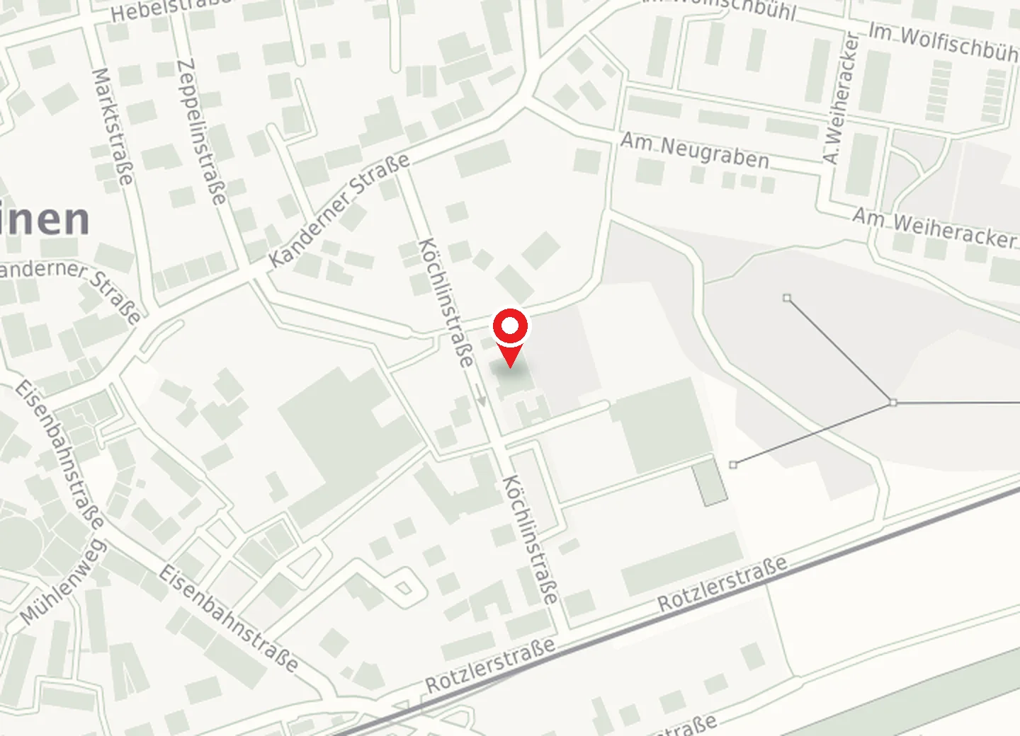 Kartenausschnitt Steinen mit Markierung an der Köchlinstraße 21